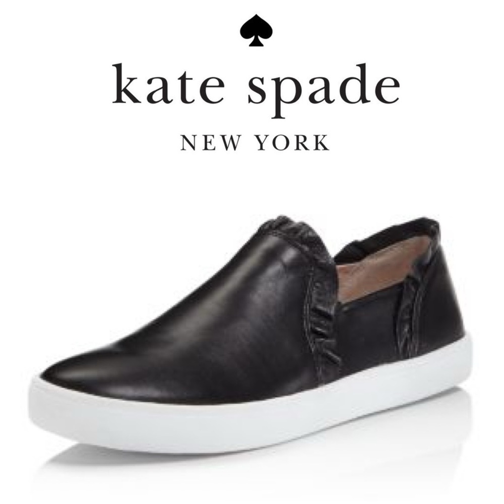 kate spade Black Leather Slip-On Sneaker with White Sole